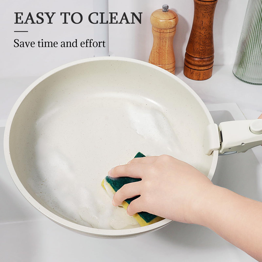 GiPP Non Stick Frying Pans Set Removable Handle, Oven Safe Nonstick Fry Pan Skillets with Detachable Handle, Granite Coating Healthy Cooking Compatible with All Stovetops, PFOA Free, RV Cookware set