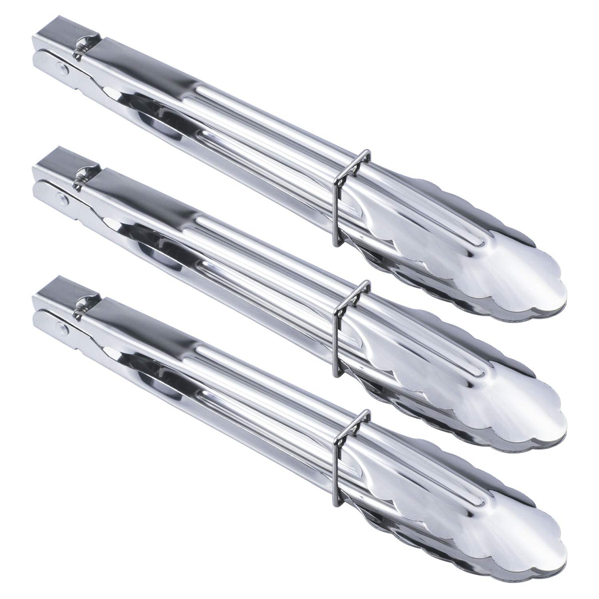 HINMAY 3PCS Stainless Steel Kitchen Tongs 7/9/12 Inch Cooking Tongs Set