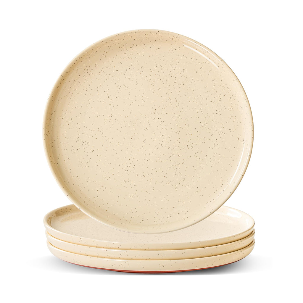 GZG Ceramic Dinner Salad Plates Set of 4, 8 Inch Speckled Dinnerware Dessert Plates with Clay-Tone Base, Microwave Oven Dishwasher Safe
