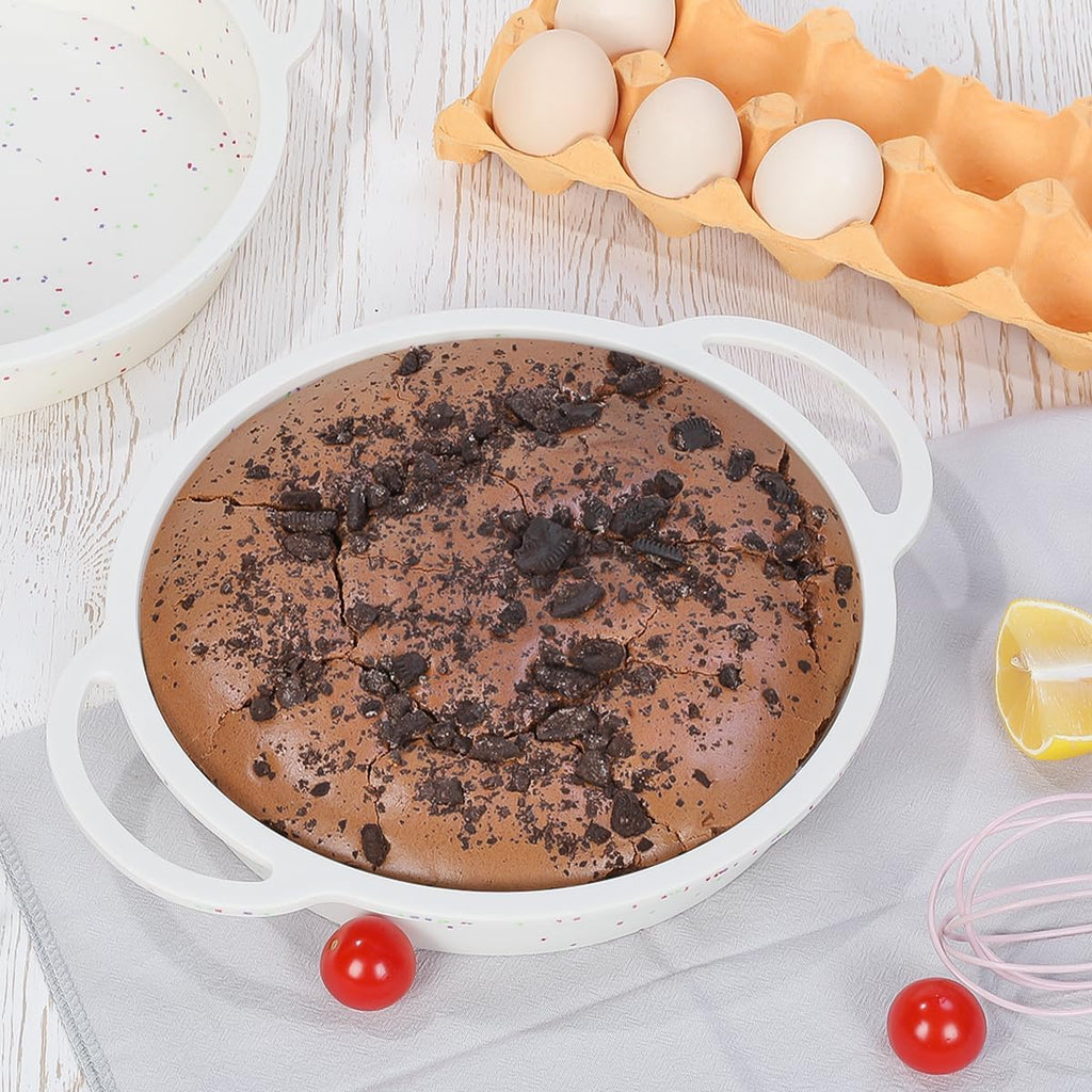 9 Inch Round Cake Pan, Metal Reinforced Frame Silicone Cake Mold for Baking with Handle Easy to Move 2 Pack Confetti