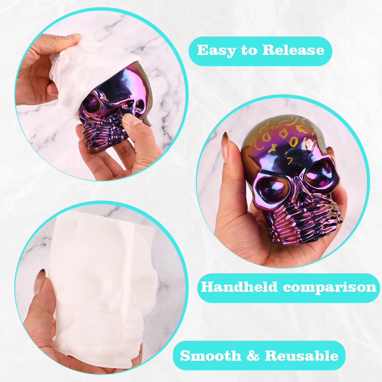 Actvty Skull Resin Molds, 3 Pieces Hear-no, Speak-no, See-no Evil Skull Silicone Molds for Resin Casting, 3D Skull Epoxy Molds for DIY Resin Crafts, Halloween Home Decor, translucent