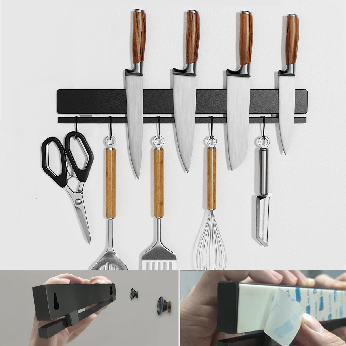 YIIYIIN 17 Inch Magnetic Knife Holder, 12 Hooks, Black