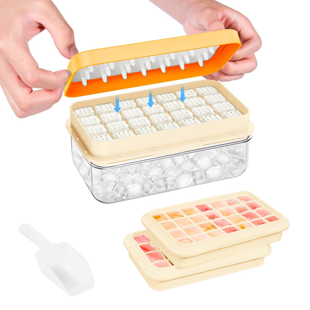 PHINOX Ice Cube Tray with Lid and Bin, Easy Release 56 Cubes for Freezer