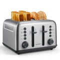 BUYDEEM DT640 4-Slice Toaster, 7 Shade Settings, Extra Wide 1.5’’ Slots for Bagel & English Muffin, 6 Toasting Functions, Retro Stainless Steel Toaster with High Lift Lever, 1800W, Retro Silver