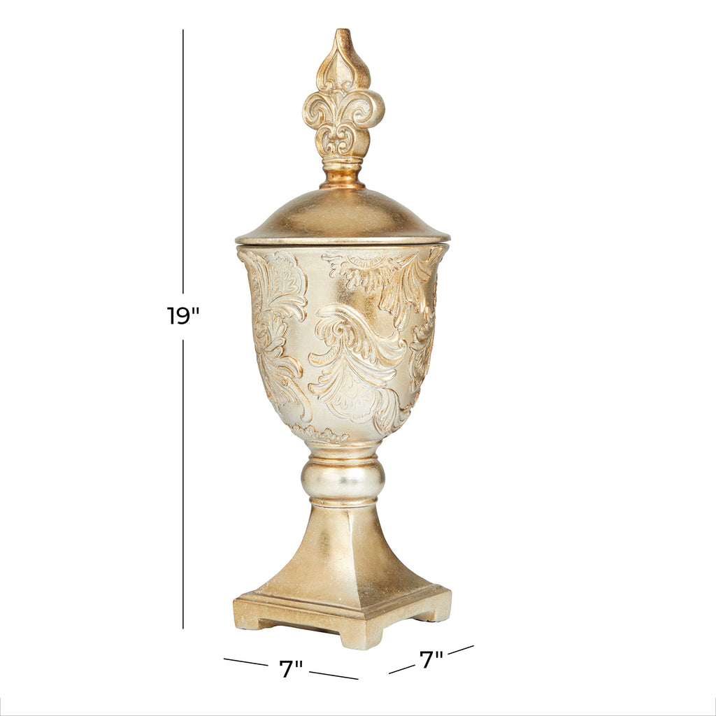 Deco 79 Polystone Solid Decorative Jars, 7" x 7" x 19", Gold