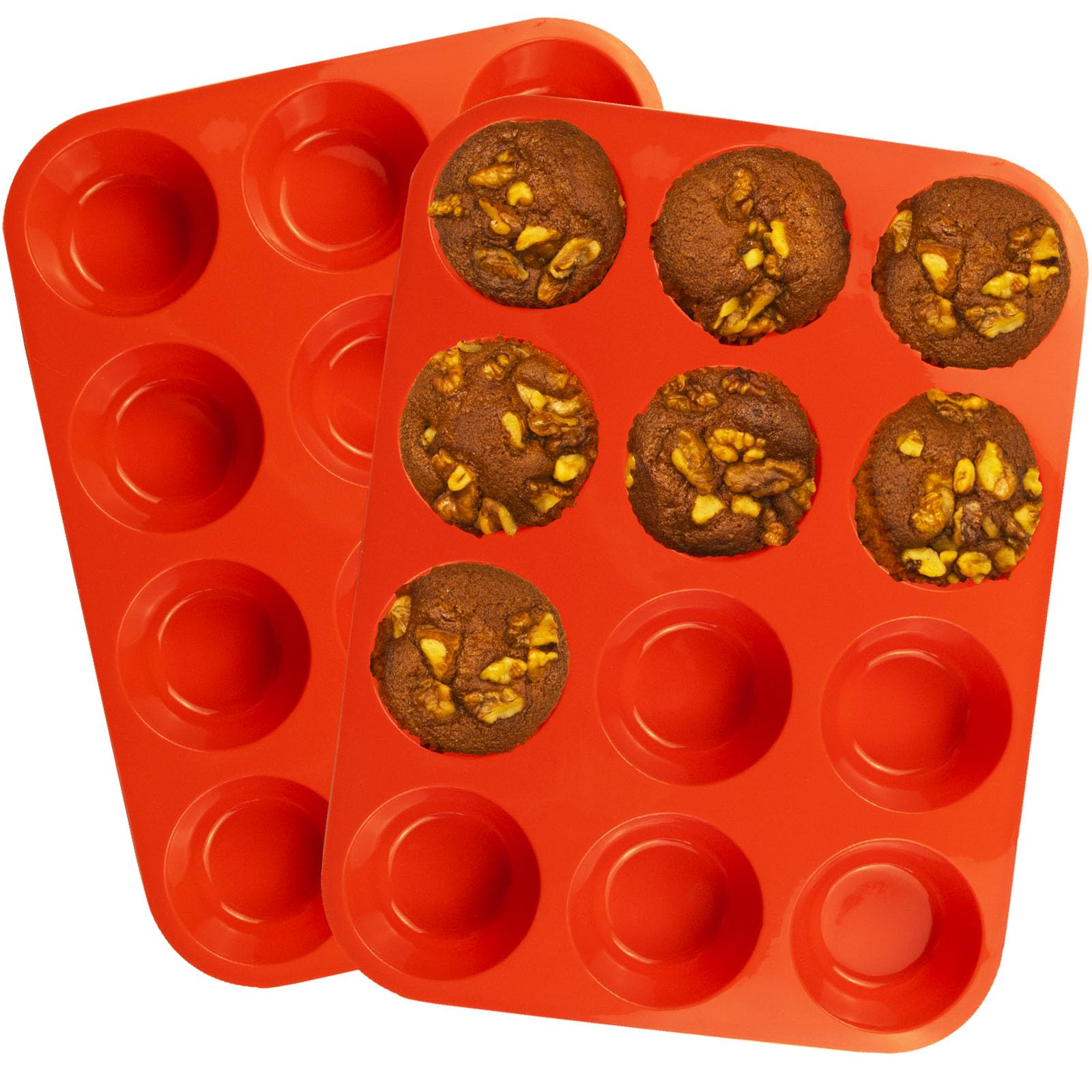 LERIYUFS 12 Cups Silicone Mini Muffin Pan Set, Nonstick Mini Cupcake Pans, BPA Free Small Muffin Tin for Baking, Set of 2 (Red+Red)