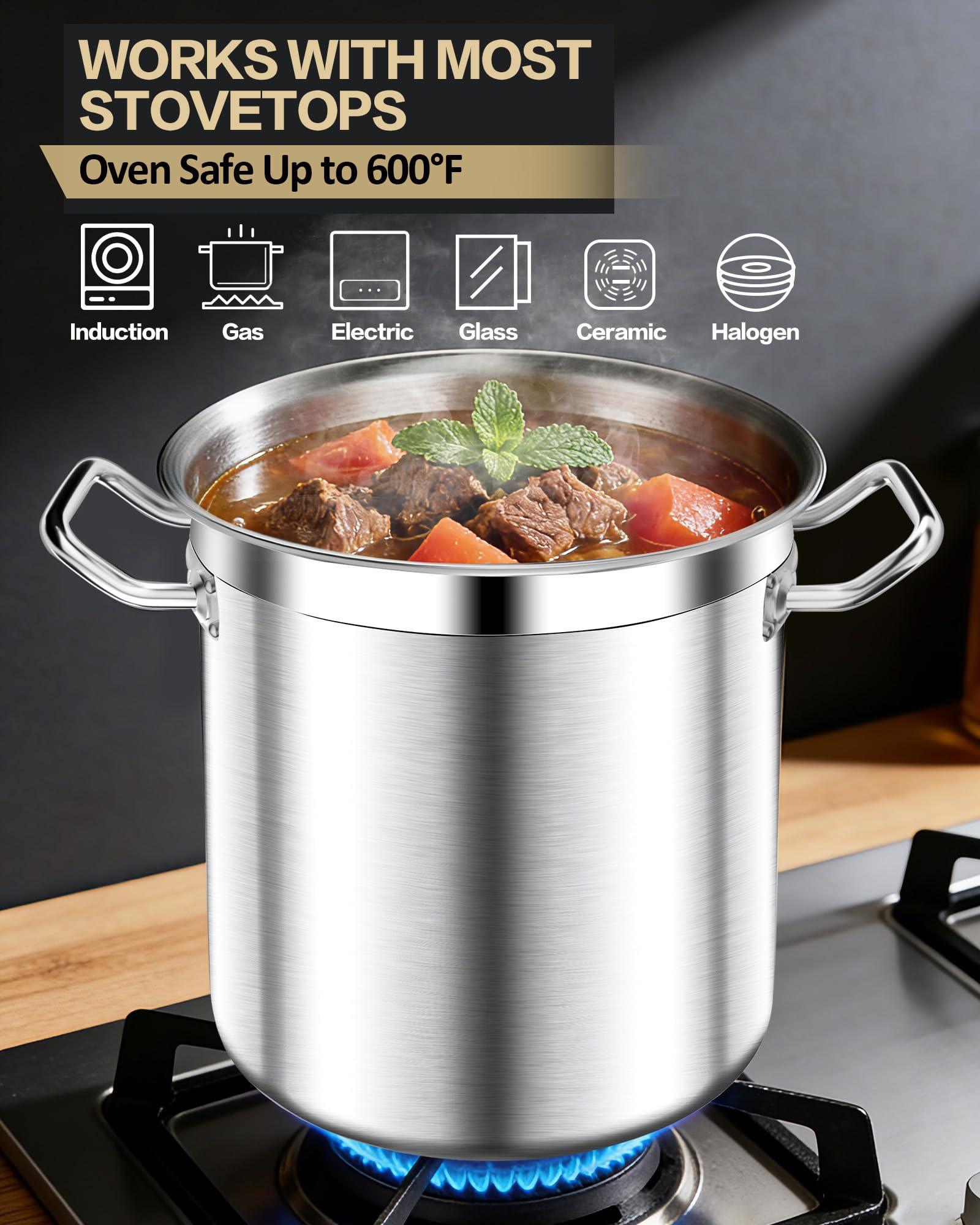 STOCKPOT 75 Quart Commercial Stock Pot with Lid – Restaurant-Grade Stainless Steel Soup Pot, Triple-Layer Even Heat Base, Steam Vent Lid, Induction Ready – Lobster Boils, Catering, Bulk Cooking
