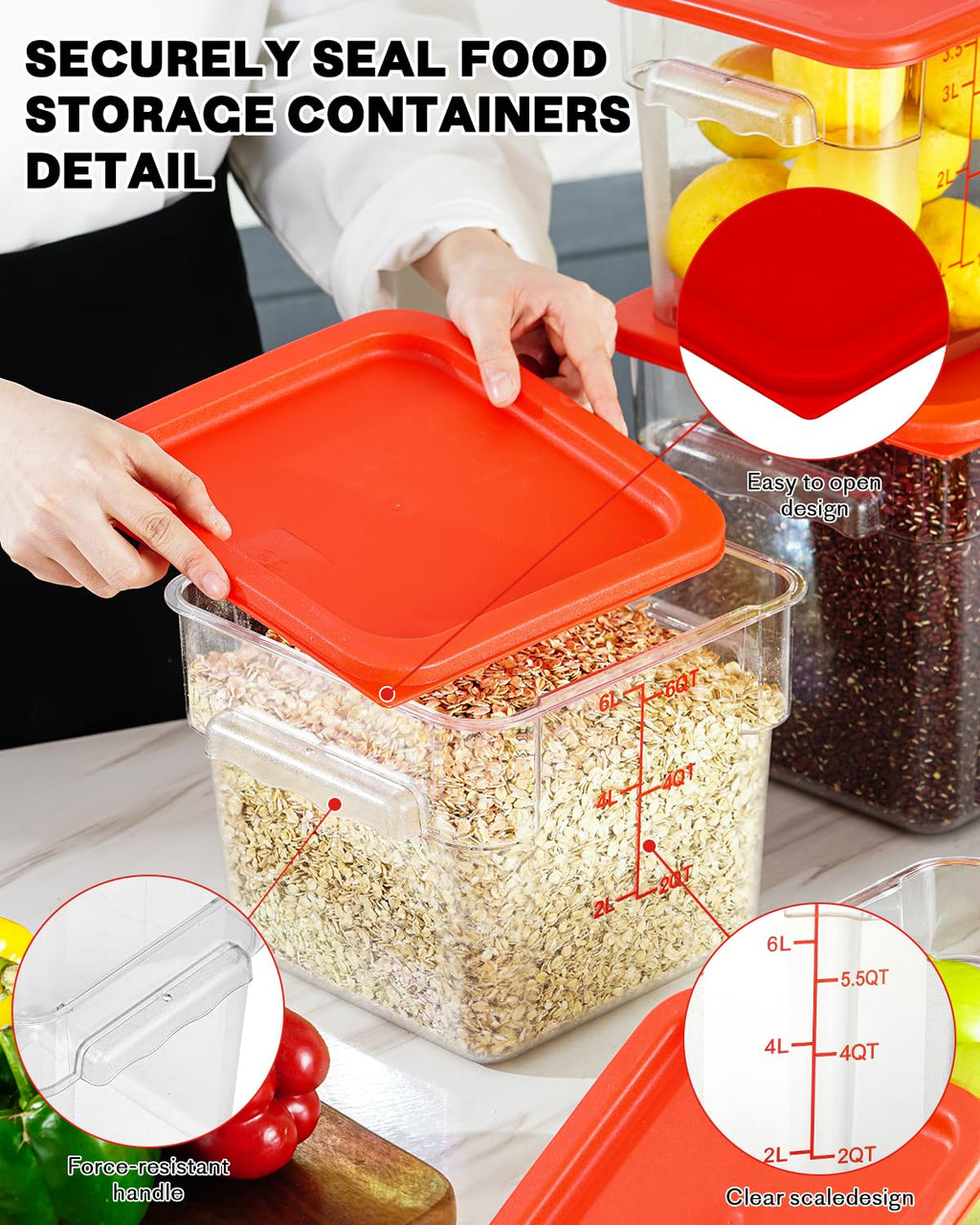 SVKLHY 4QT 4PCS NSF Commercial Clear Food Storage Containers with Lids(RED)