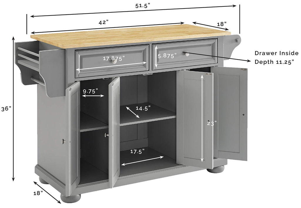 Crosley Furniture Alexandria Wood Top Rolling Kitchen Island Storage Cart, Microwave Stand, Spice Rack, Gray