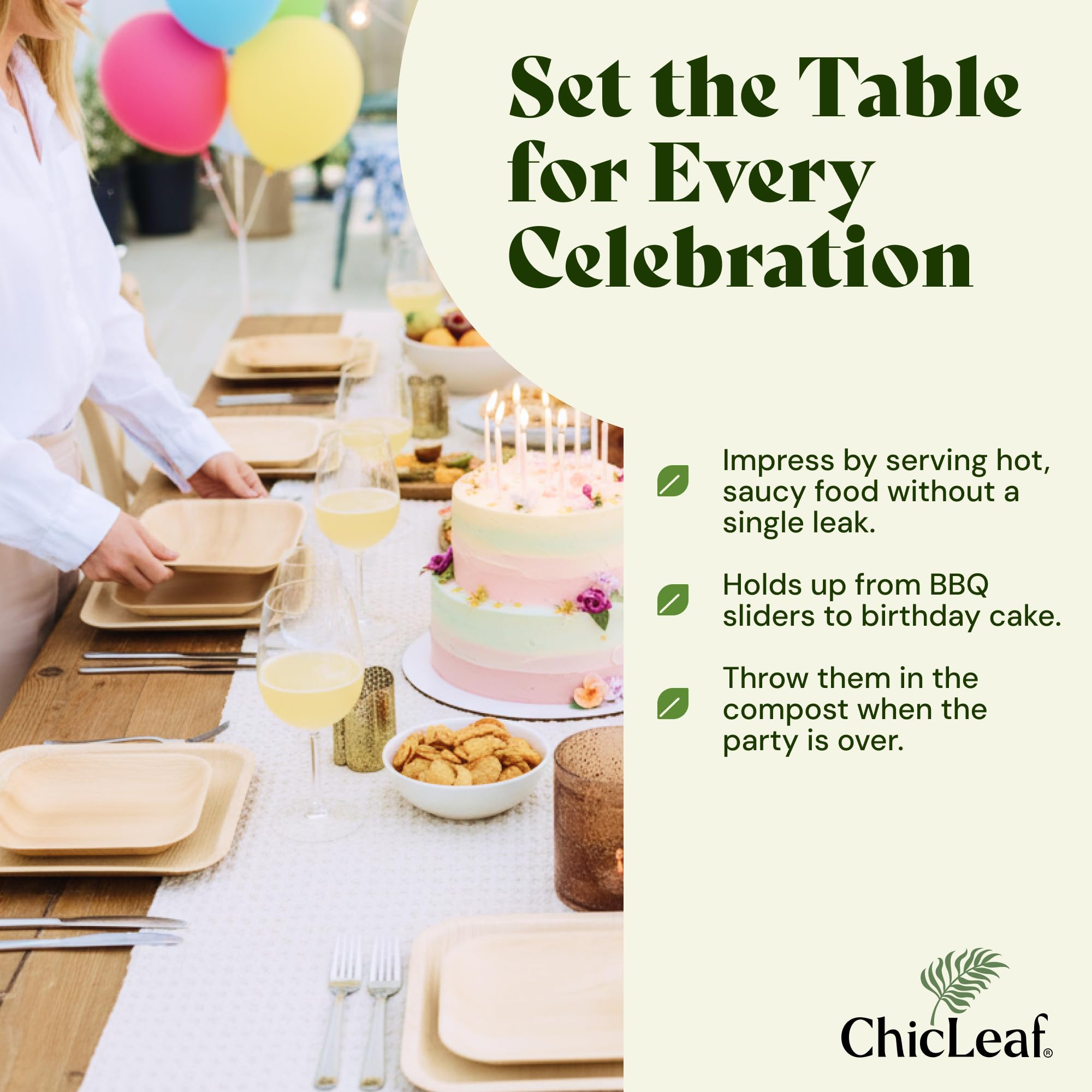 Chic Leaf Palm Leaf Plates - 4 in Square, 50 Pack, Compostable