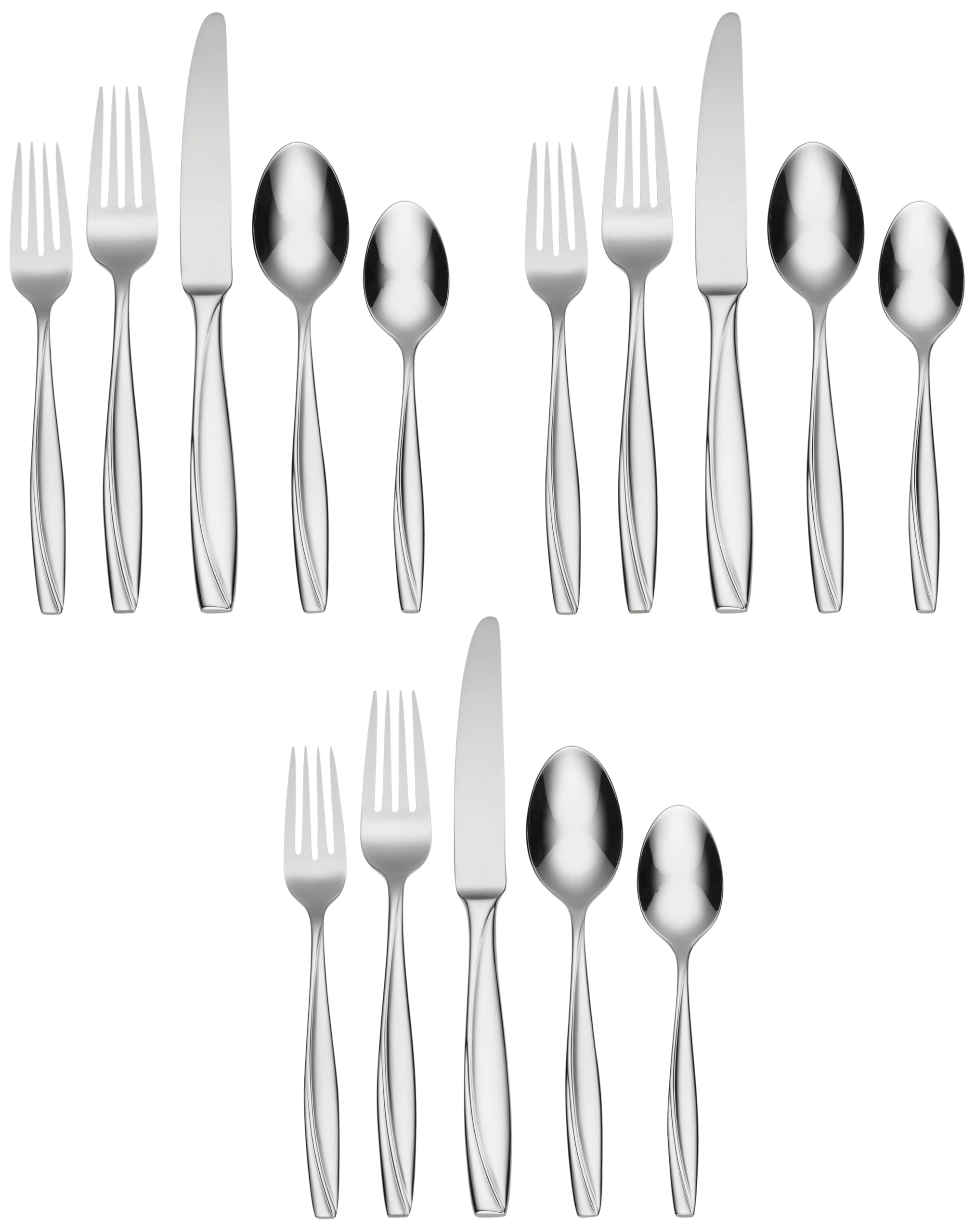 Oneida Camlynn Mirror 45 Piece Casual Flatware Set, 18/0 Stainless, Service for 8,Silver (Pack of 3)