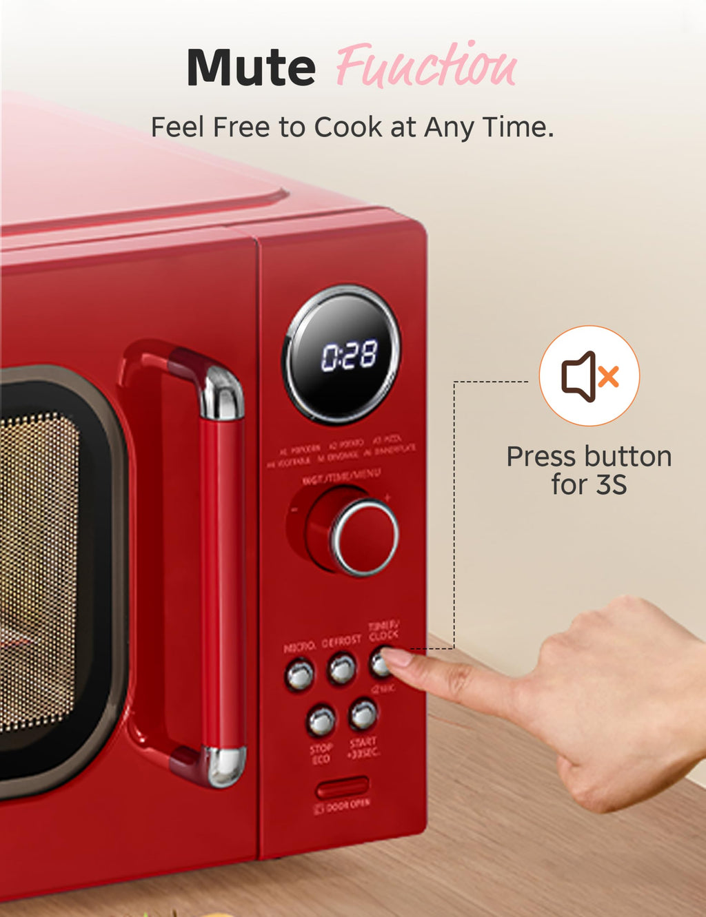 COMFEE' Retro Microwave Oven, 0.9 Cu.Ft 900W Countertop, Red