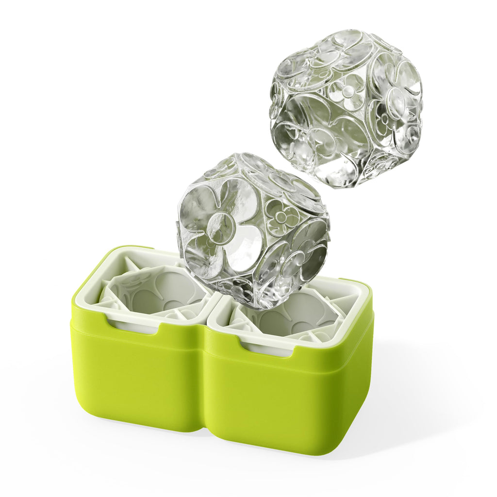 Ice Molds, Large Easy-Release Cube with Flower Pattern, Set of 2, Deco