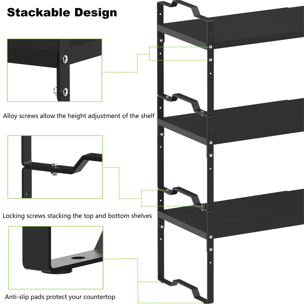 Jojocross Expandable Shelf for Cabinet Organizer Adjustable Stackable Spice Rack at Kitchen and Bathroom More, Counter Countertop Cupboard Organization Pantry Storage(MEDIUM/3PACKS/BLACK)
