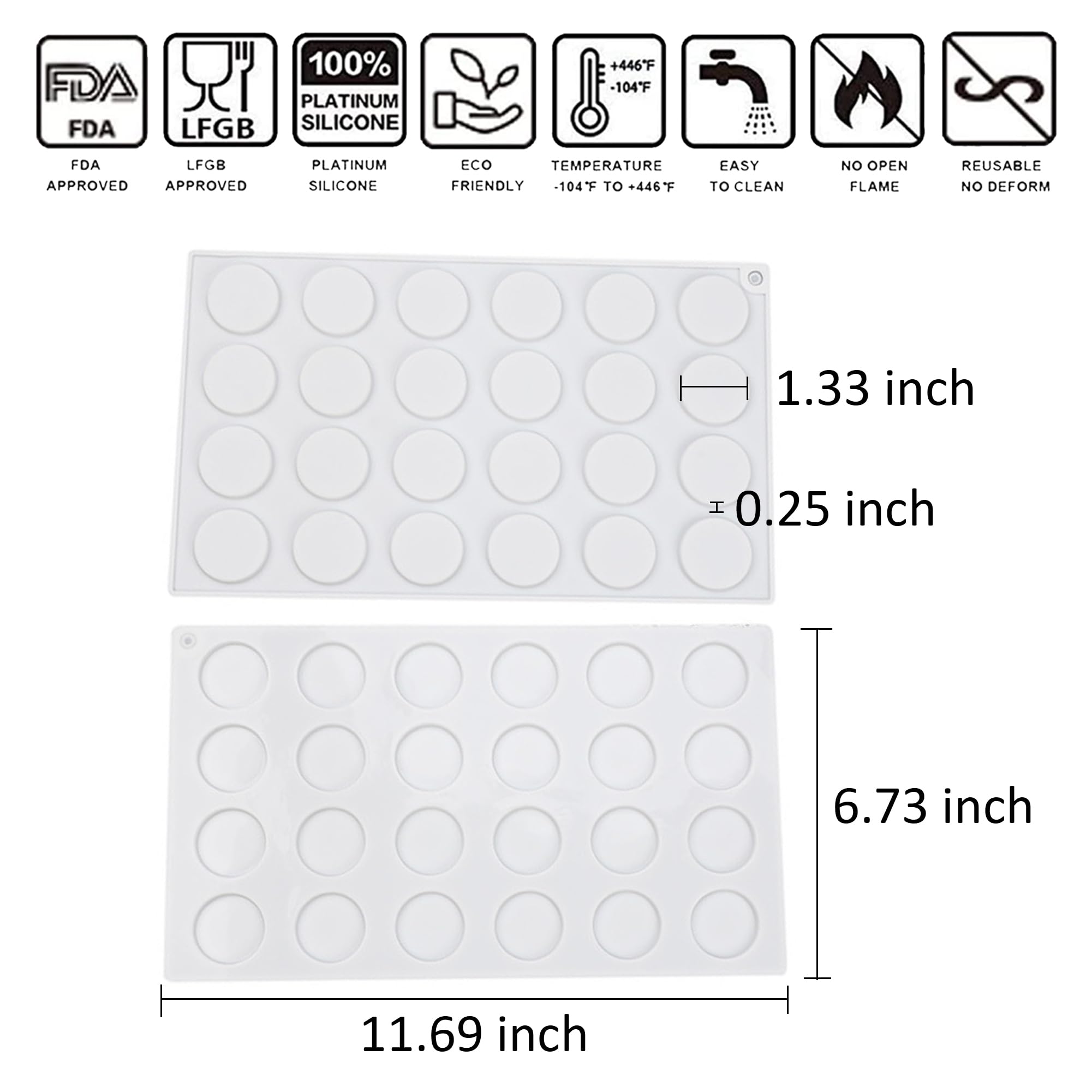 OCPO Kitchen Circle Silicone Mold for Baking Mousse Cake, 24 Cavities