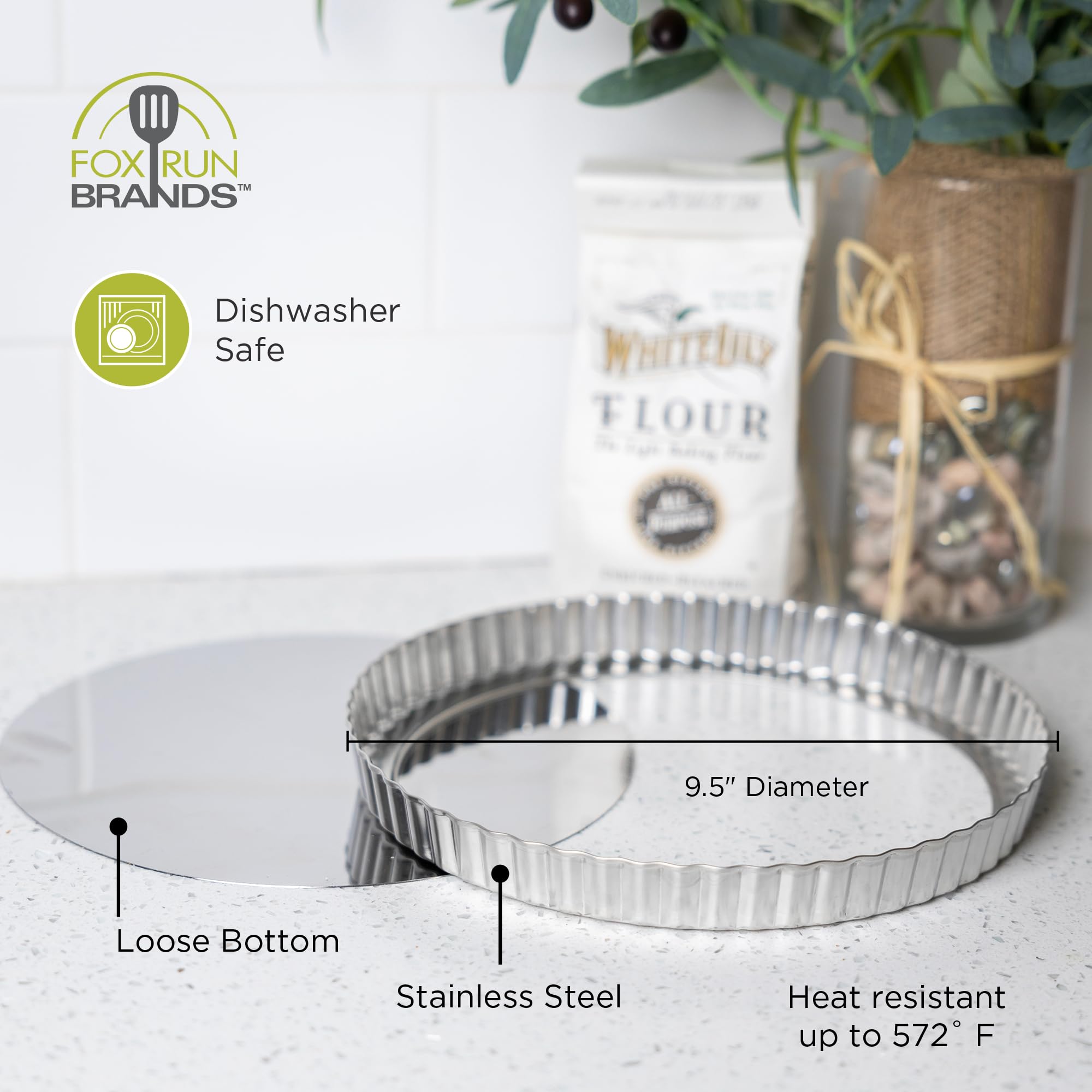 Fox Run Stainless Steel Tart Pan With Removable Bottom 9" Quiche Baking Pan