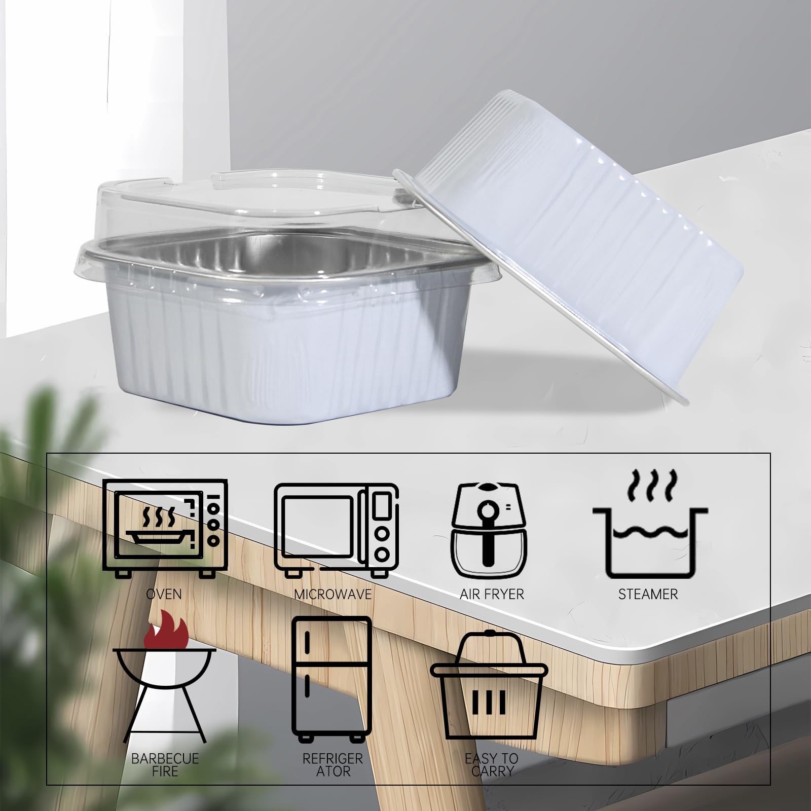 50 Pcs Mini Square Baking Cups with Lids,10oz Aluminum Foil Mini Cake Pans with Lids,Disposable Ramekins Cake Pans,300ml Dessert Cups Cupcake Pans for Wedding Birthday Party,White