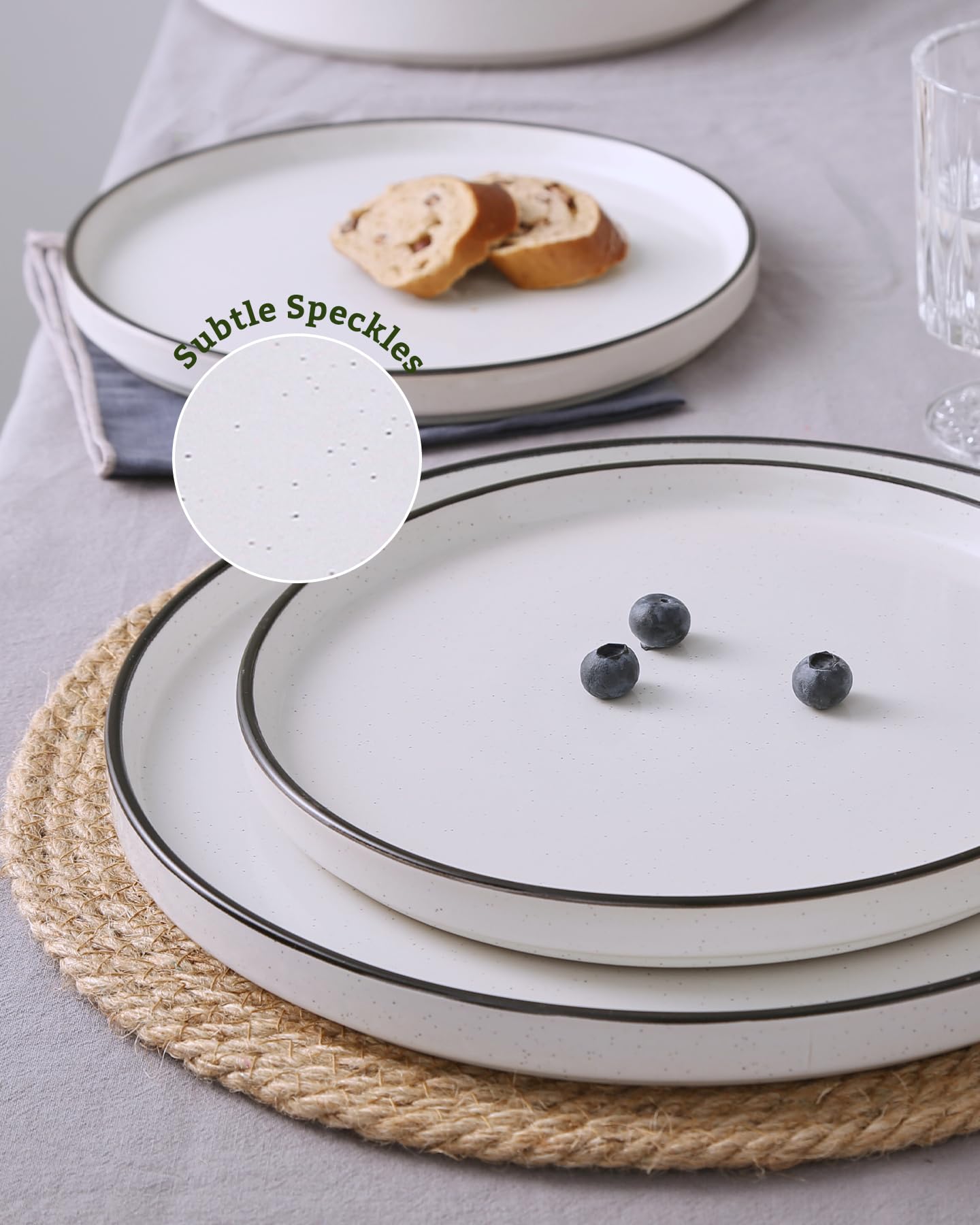 Famiware Nebula 18-Piece Dinnerware Set, White with Black Rim