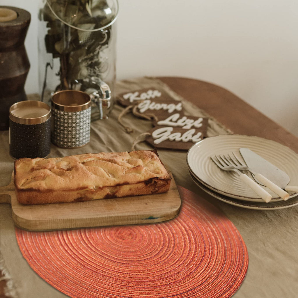 FunWheat Round Braided Placemats Set of 6 Place mats for Dining Tables Woven Heat Resistant Table Mats 15 inch for Fall(Orange)