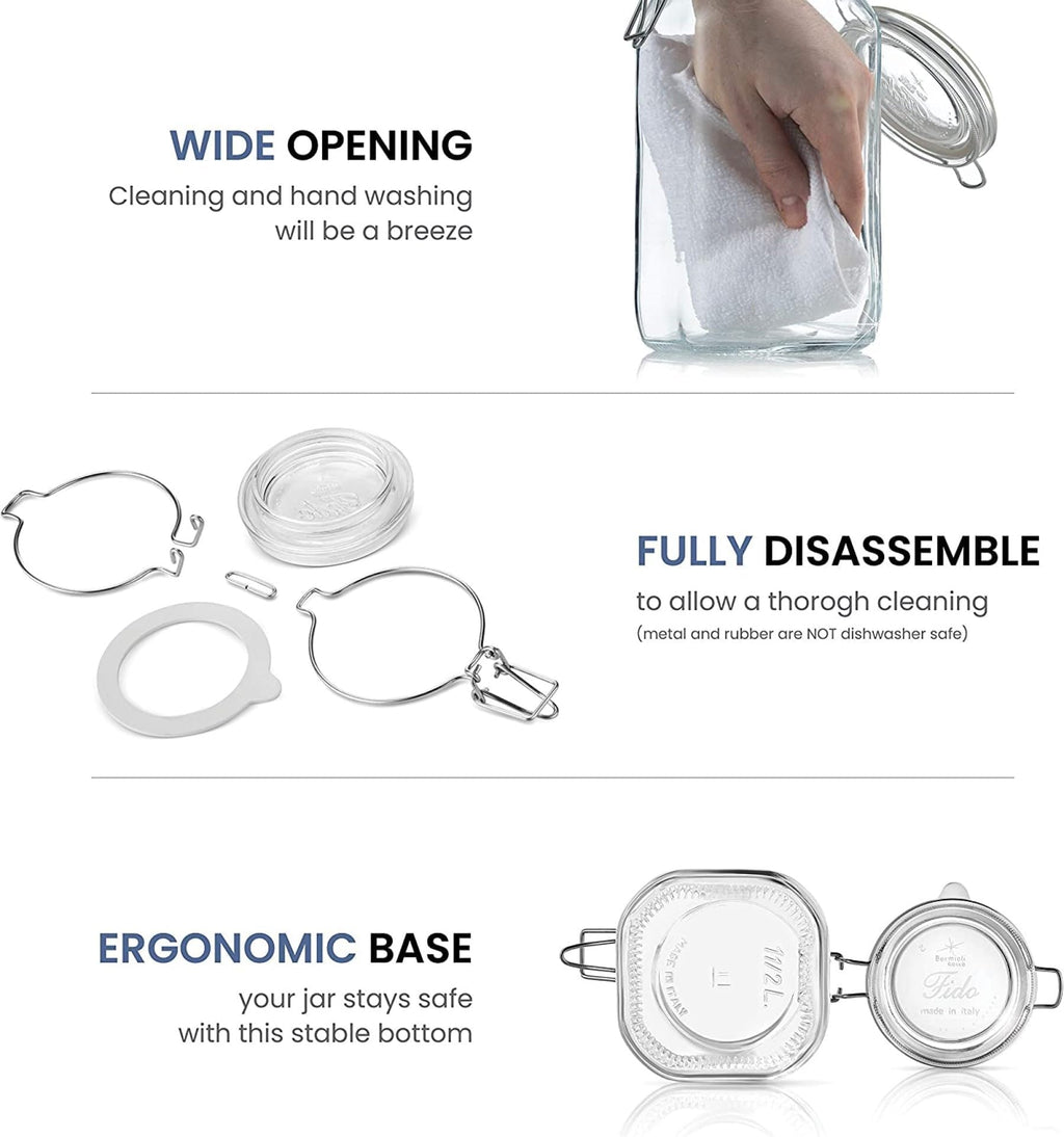 Bormioli Rocco Fido Glass Jars - 17.5 oz Airtight Containers with Clamp Lids & Rubber Seals, BPA-Free Italian Jars for Meal Prep, Overnight Oats, Salads, Smoothies & Healthy Pantry Storage (Set of 2)
