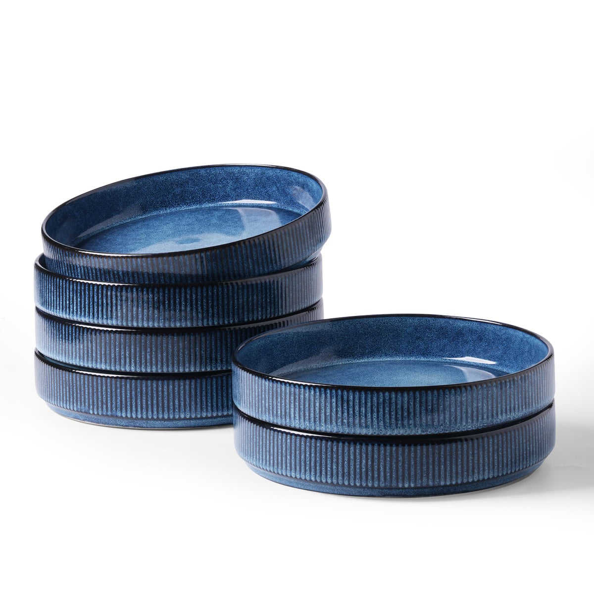 famiware Star 8.25" Pasta Bowls Set of 6, Bowl Plates, Matte Dark Charcoal