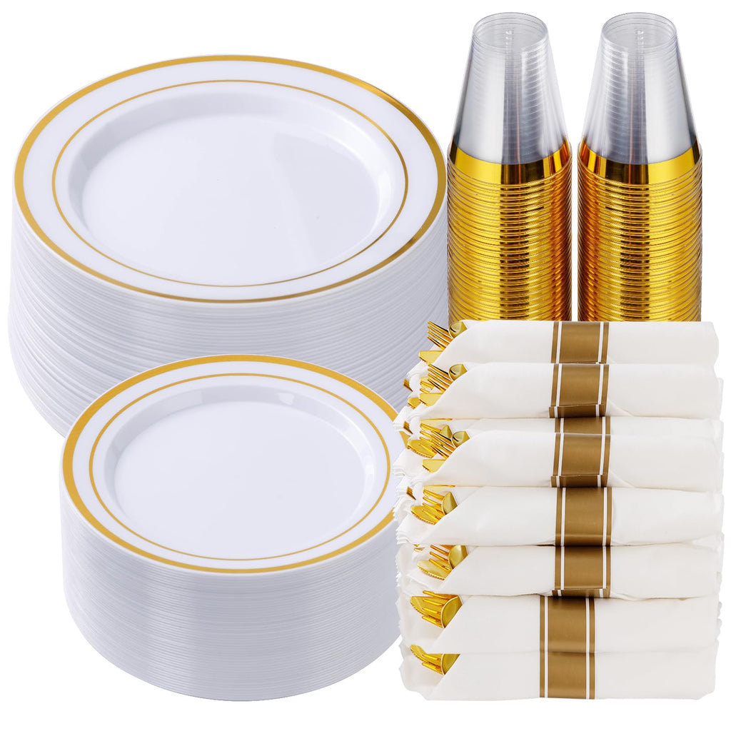 Goodluck 350 Piece Gold Plastic Dinnerware Set for 50 Guests