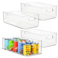 Plastic Food Storage 4 Pack Clear Container Bin with Handles for Organizing Kitchen, Pantry, Refrigerator, Freezer, Pantry, Cabinet, Closet, Bathroom. 14”x8”x5”
