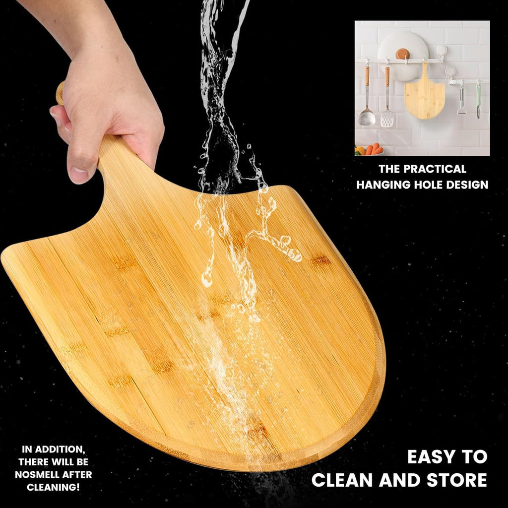 2 Pack Pizza Peel 11 Inch, Natural Bamboo Pizza Spatula Wooden Pizza Spatula Paddle Board for Home Pizza Cutting，Cheese, Bread,Fruit,Vegetable Oragaznie (2)