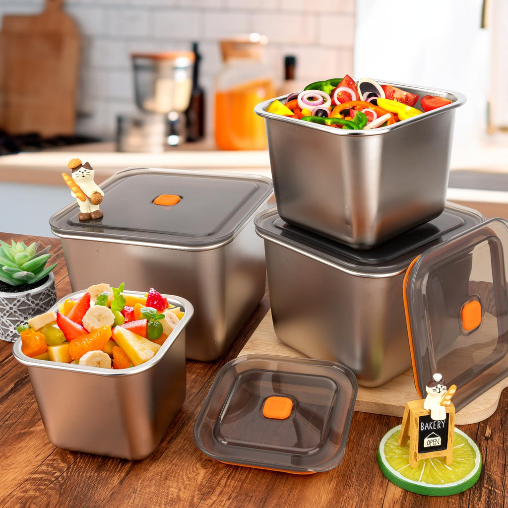 fecoqi 2 PCS Stainless Steel Food Storage Containers(47oz) with Lids Leak Proof & Airtight | Square Stainless steel freezer Containers,For Meal Prep,Fruit,Snack,Freezer