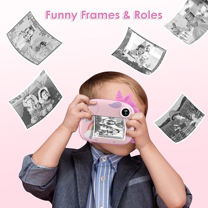 Kids Camera Instant Print, Selfie Digital Camara for Kids with Print Paper & 32G Card, 2.5K Video & Instant Print Camera with Color Pens for DIY, Fun Gift for Girls Boys 3-12 Years Old (Pink)