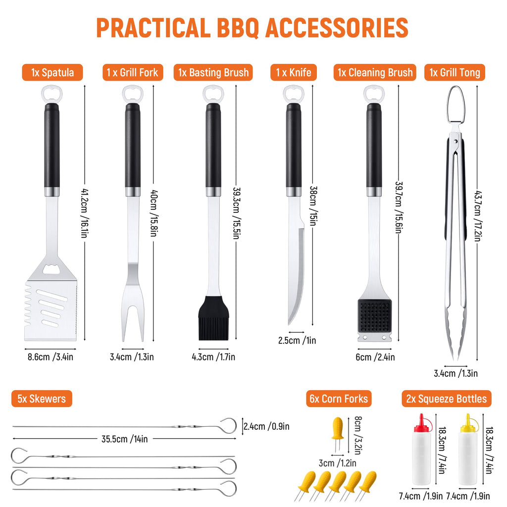 BBQ Grilling Accessories Grill Tools Set, Stainless Steel BBQ Utensils for Grill, Professional Barbecue Accessories Barbecue Kit for Men & Women,Practical Grill Tools for Outdoor Camping,Father's Day