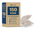 TIYA Clamshell Food Containers - White Bulk 150 Pack, 8x8 in - 3-Compartment To-Go Containers - Microwavable Plastic with Hinged Lid - Great for Meal Prep - BPA-Free