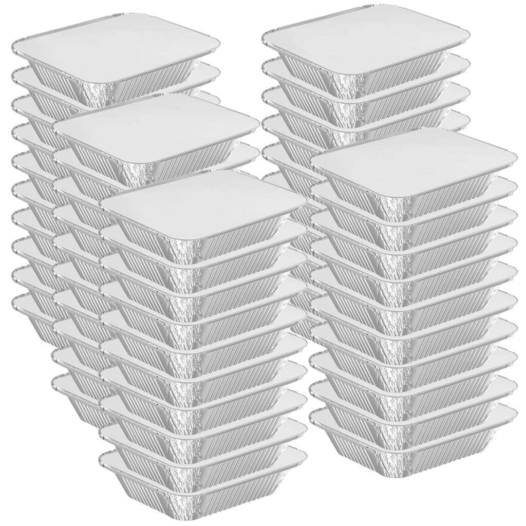 WANBAO 8.3"x6.2" 2.25LB Disposable Tin Foil Pans with Lids, 50 PACK