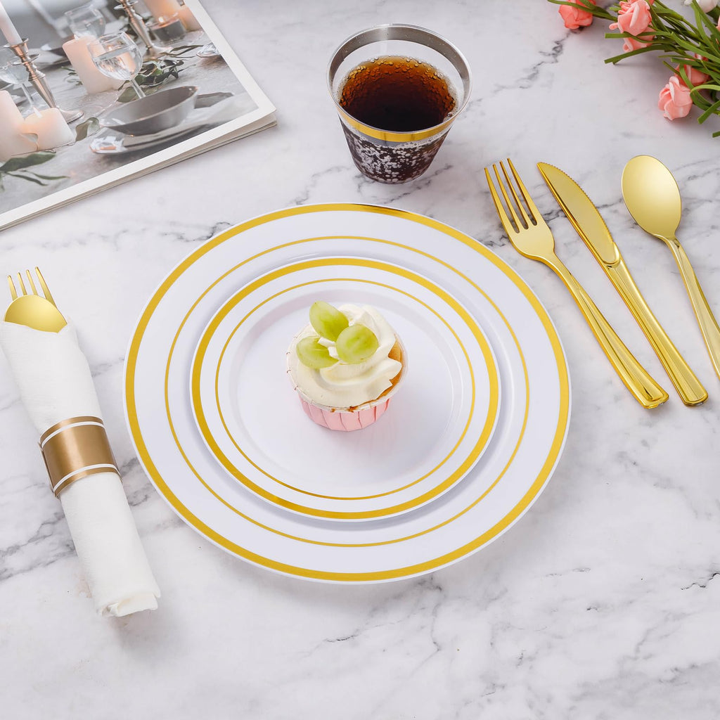 Goodluck 350 Piece Gold Plastic Dinnerware Set for 50 Guests