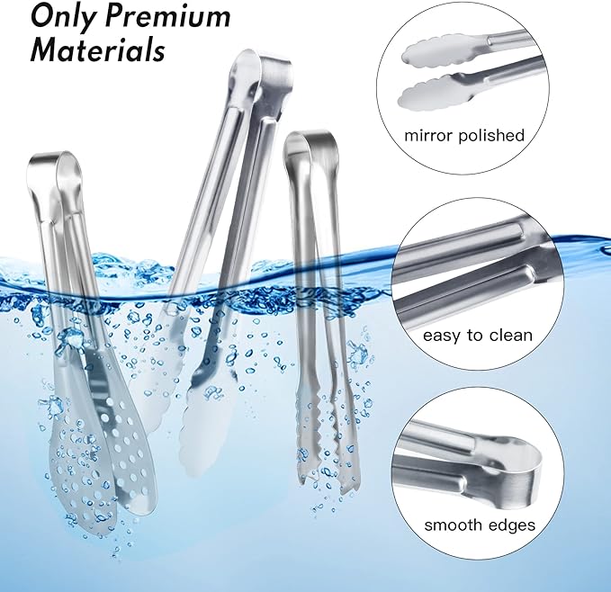Serving Tongs,Buffet Tongs, Dmoera Stainless Steel Food Tong Serving Tong Small Serving Tongs Stainless Steel Mini Appetizer Tongs, Set of 12