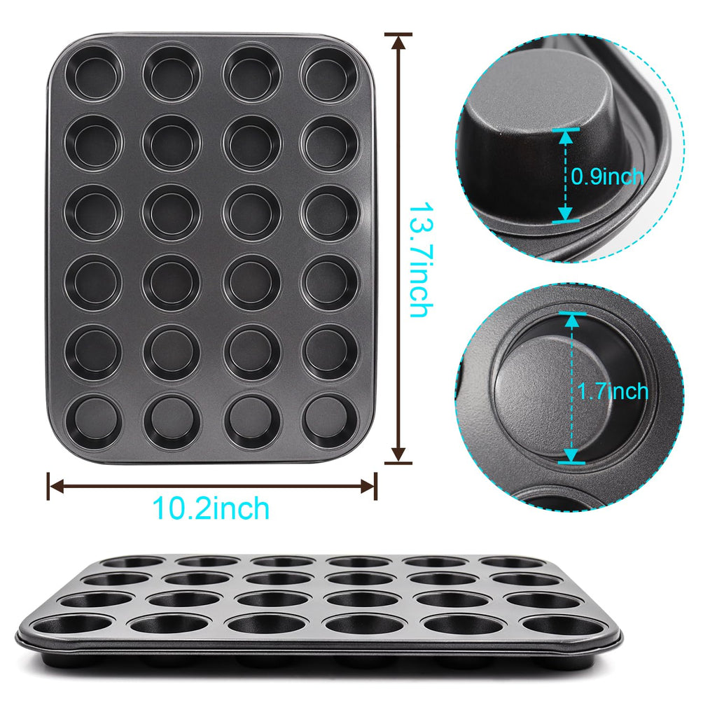 DRAONGYE 2 Packs Round Muffin Baking Pan, Premium Steel Muffin Pan for Baking, Nonstick Cupcake Tin Cheesecake Pans, Bakeware Muffin Top Pan (24 Cups, Black)