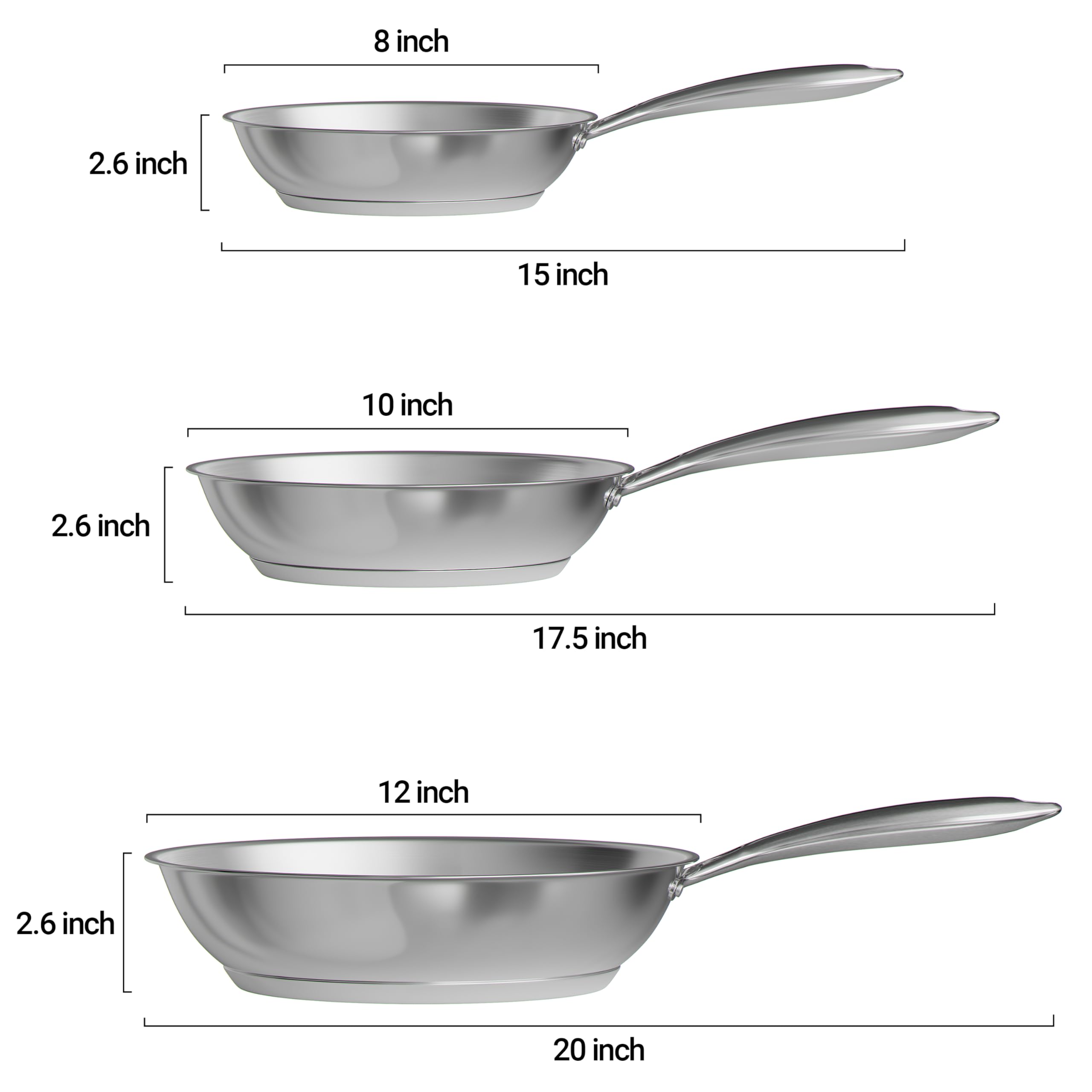 Verel Stainless Steel Frying Pan - 8 Inch Fry Skillet Stainless Steel Pan, Dishwasher and Oven Safe Cookware