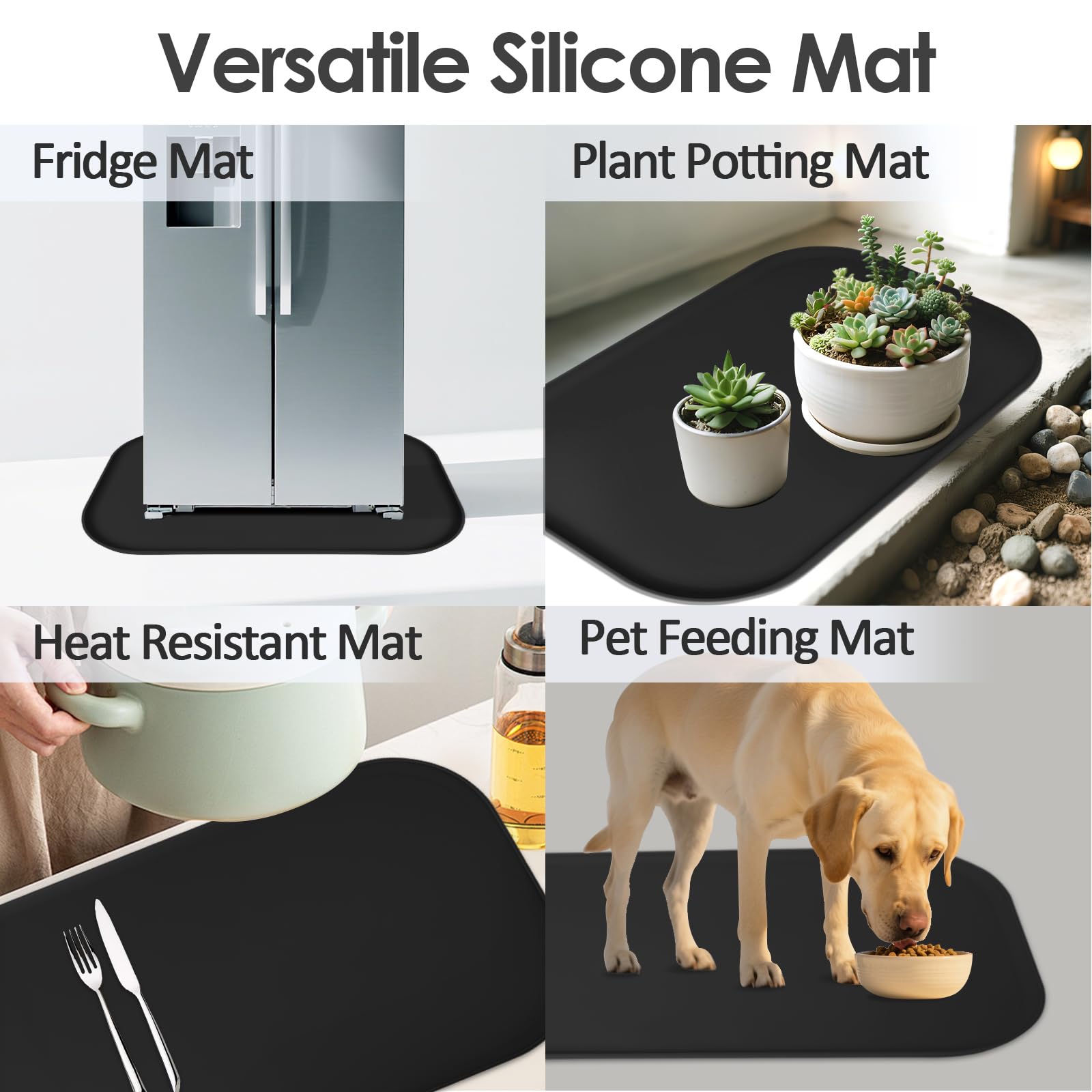 Silicone Coffee Maker Mat with Lip for Countertops, 24'' x 16'', Black