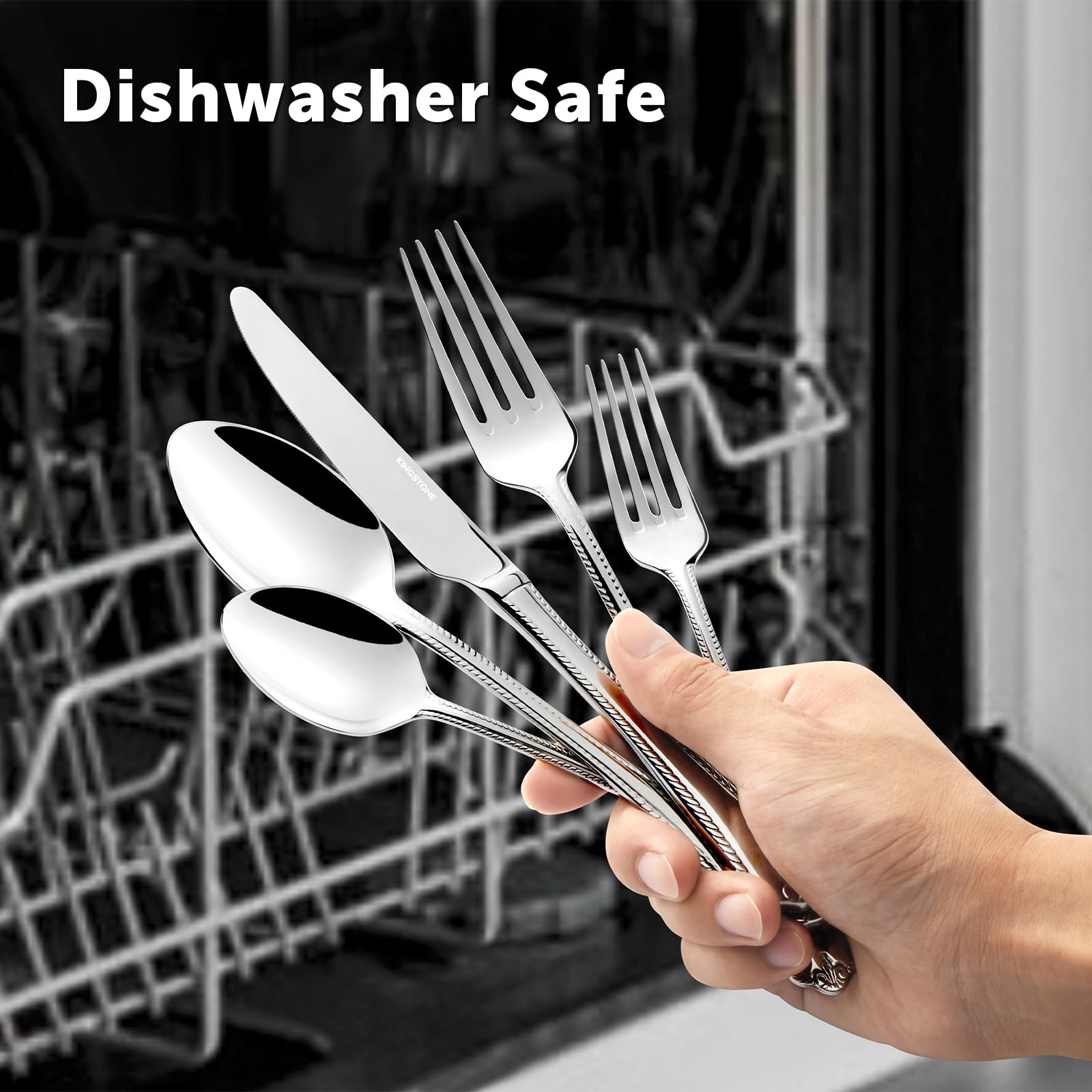 KINGSTONE 20-Piece Silverware Set, 18/10 Stainless Steel Flatware Set for 4