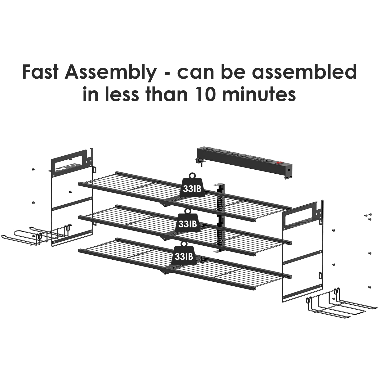 CCCEI Large Garage Tools Storage with Charging Station. Power Tool Battery Organizer Utility Shelf with Power Strip. 4 Drills Holder Wall Mount Rack, Black 3 Layer.