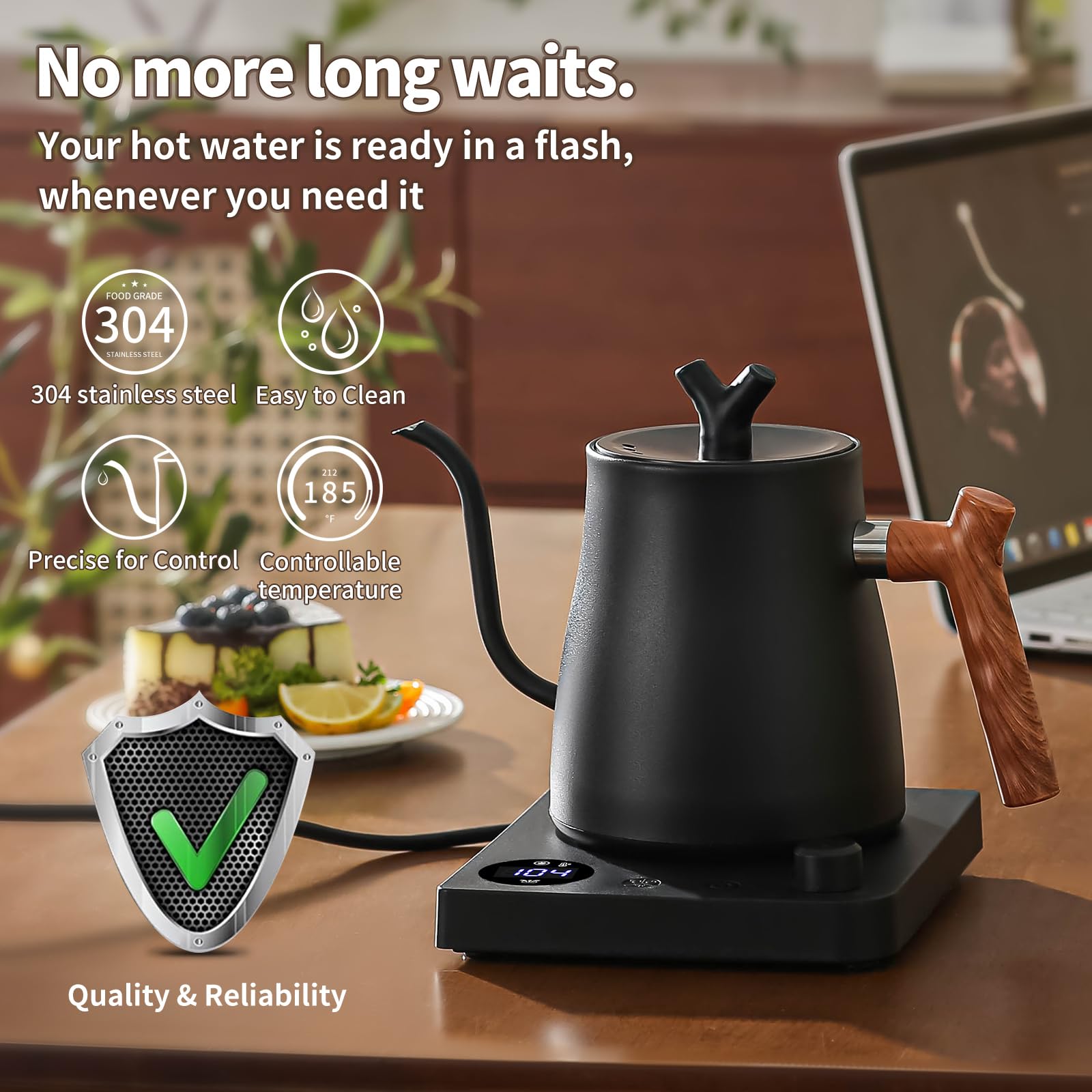 MOUTIUS Water Kettle Electric,Gooseneck Electric Kettle with 50pcs Coffee Filter,±1℉ Temperature Control, Fast Heating, Stainless Steel Interior, Ideal for Precise Pour-Over Coffee and Tea