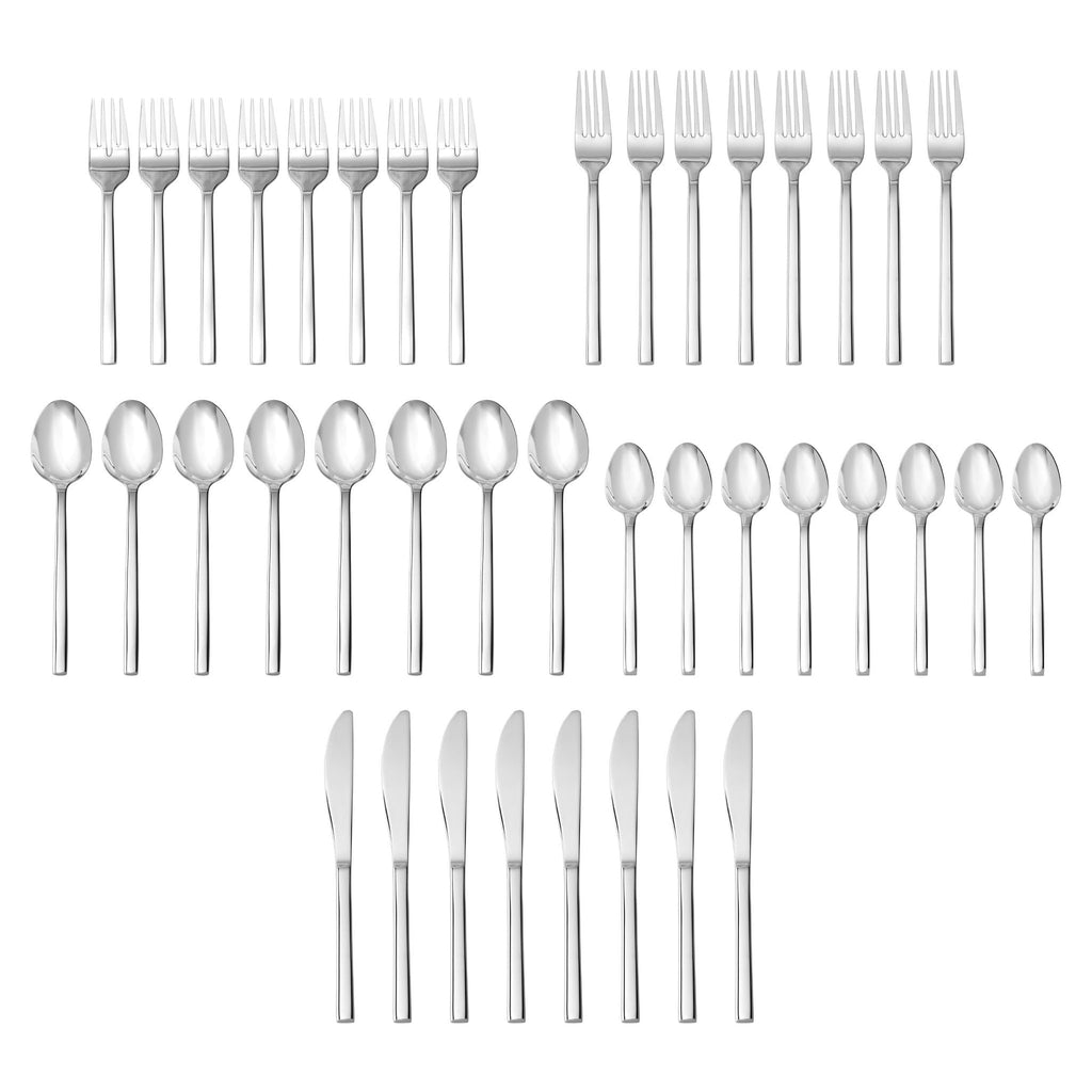 Fortessa Arezzo 18/10 Stainless Steel Flatware, 40 Piece Place Setting (Service for 8), Silver