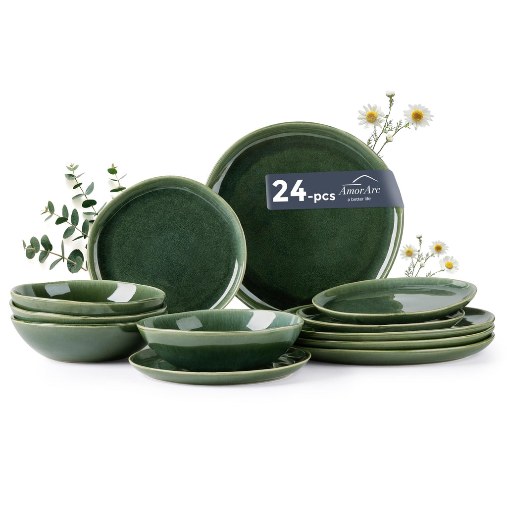 AmorArc Ceramic Dinnerware Sets for 8, 24Pcs Plates and Bowls Sets Dishes