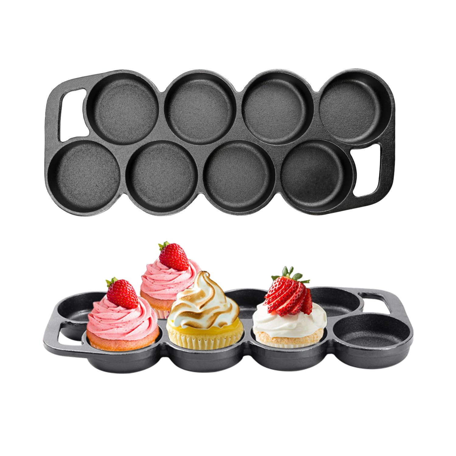 DVK Cast Iron Muffin Pan - Heavy Duty Cupcake Pan Muffin Tin, Non-Warping Even Heat Distribution for Perfect Cupcakes, Mini Cakes, Tarts, Quiches Ideal for Home Bakers Professional Chefs