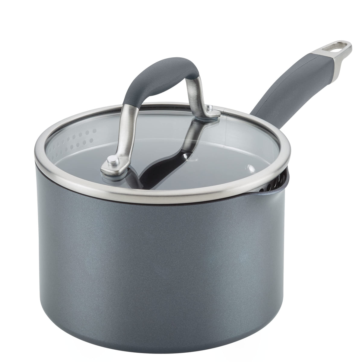 Anolon Advanced Home Nonstick Saucepan with Straining Lid, 2-Quart, Onyx