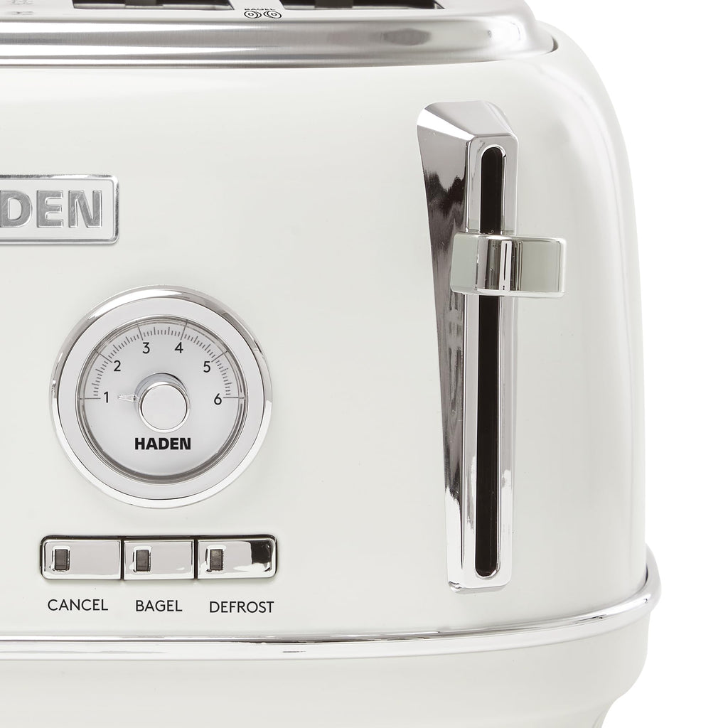 Haden Dorset 4 Slice Wide Slot Stainless Steel Toaster with Adjustable Browning Control & Non-Slip Feet, Ivory & Chrome