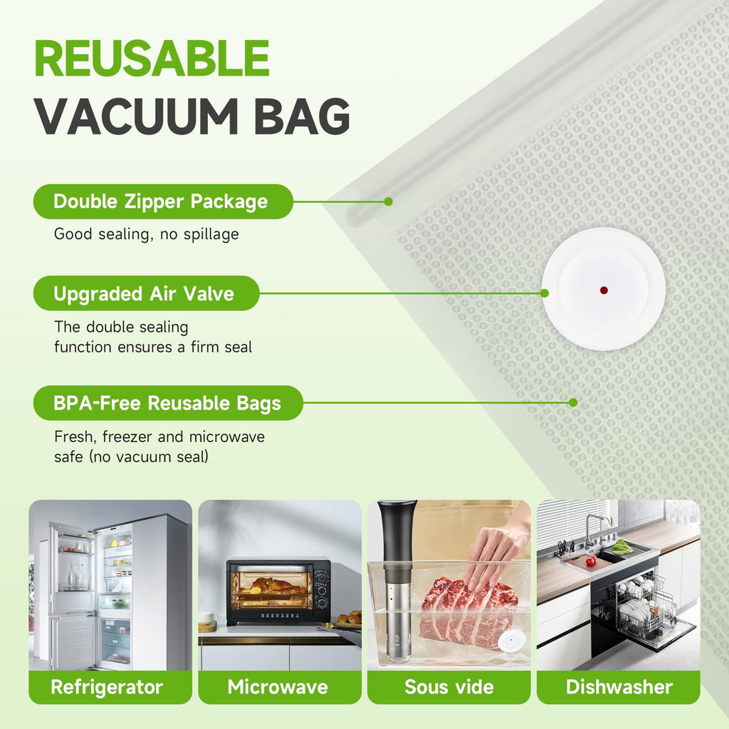 Vixino Vacuum Sealer Bags, 30 Reusable Vacuum Sealer Bags for Food, BPA-Free, Meal Prep and Sous Vide Cooking,Works for Handheld Sealer and Vac Sealer Machine with External Vacuum Systems