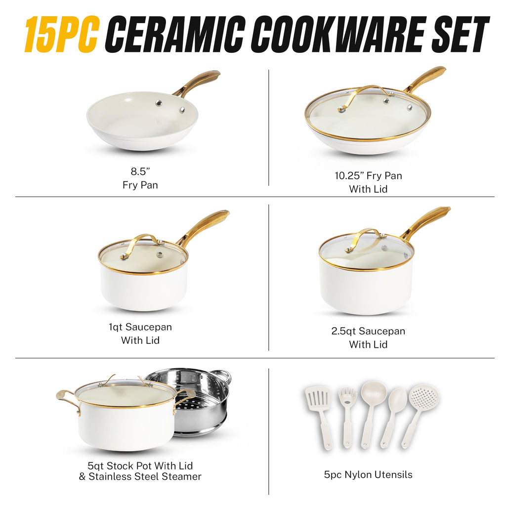 GOTHAM STEEL 15 Pc Pots and Pans Set Non Stick Ceramic Cookware Set