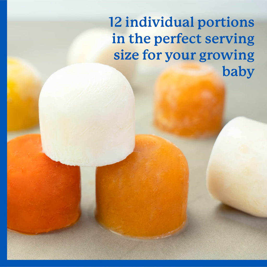 Samuelworld Baby Food Storage Container, 12 Portions x 2.5oz - BPA Free Silicone Freezer Tray with Clip-On Lid for Breast Milk Storage, Homemade Baby Food, Vegetable & Fruit Purees - Blue