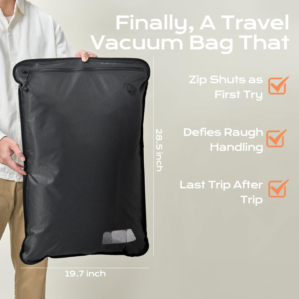 Relime Essential Vacuum Bags for Travel Luggage, Reusable Compression Bags for Checked Suitcases, Vacuum Seal Spacesaver for Cloth Packin(2Large+Pump)